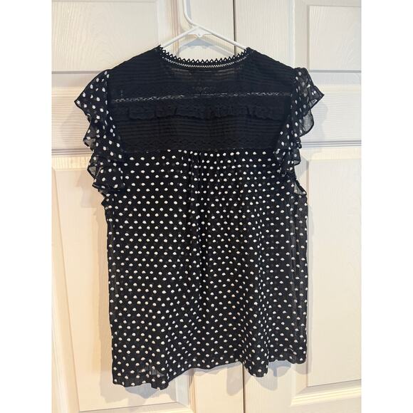 Rebecca Taylor Black & White Polka Dot Ruffle Lace Blouse – Size 12 - Picture 7 of 7